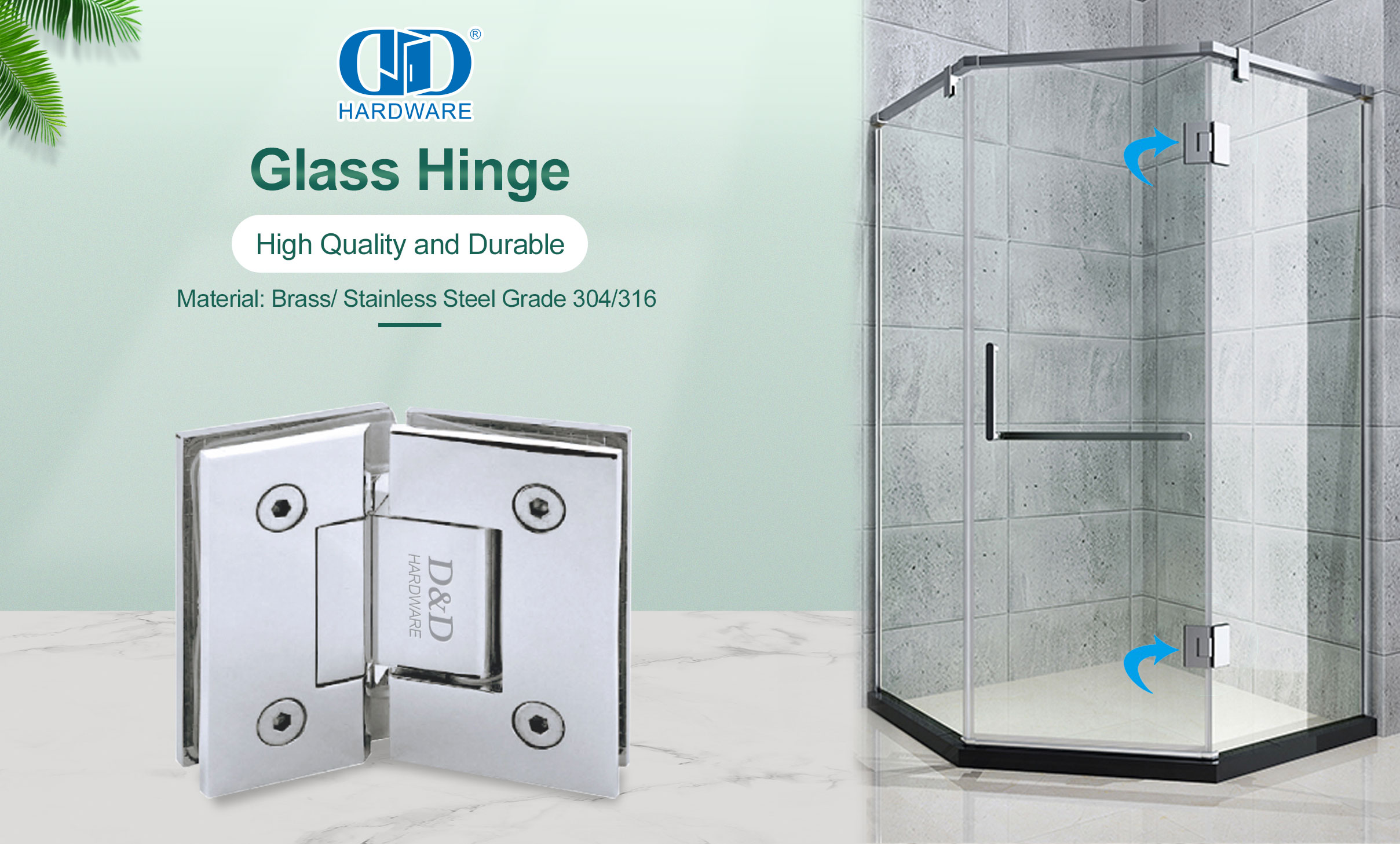 Double Action Glass Shower Door Hinge