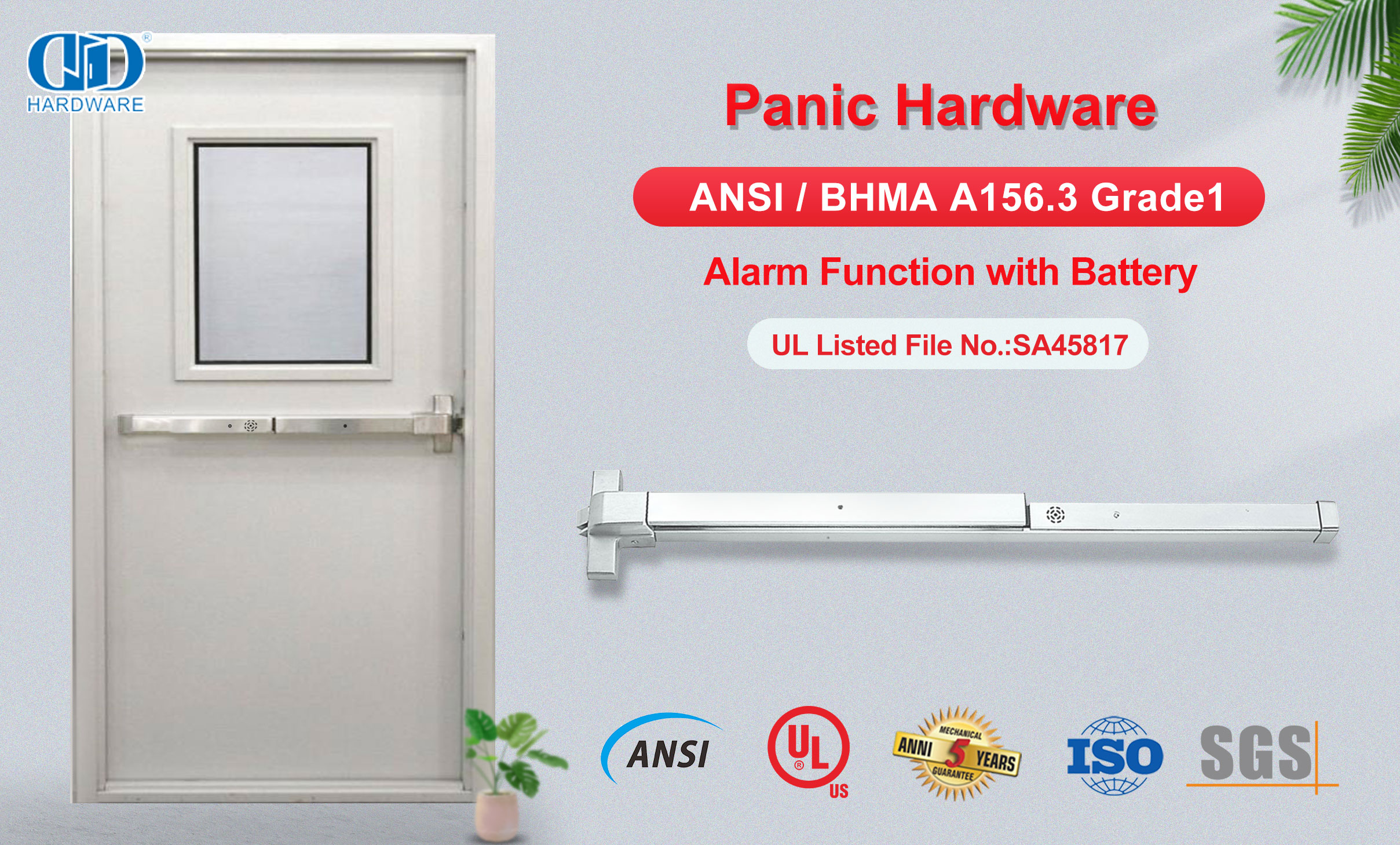 Safety UL305 Alarm Function Panic Hardware Device