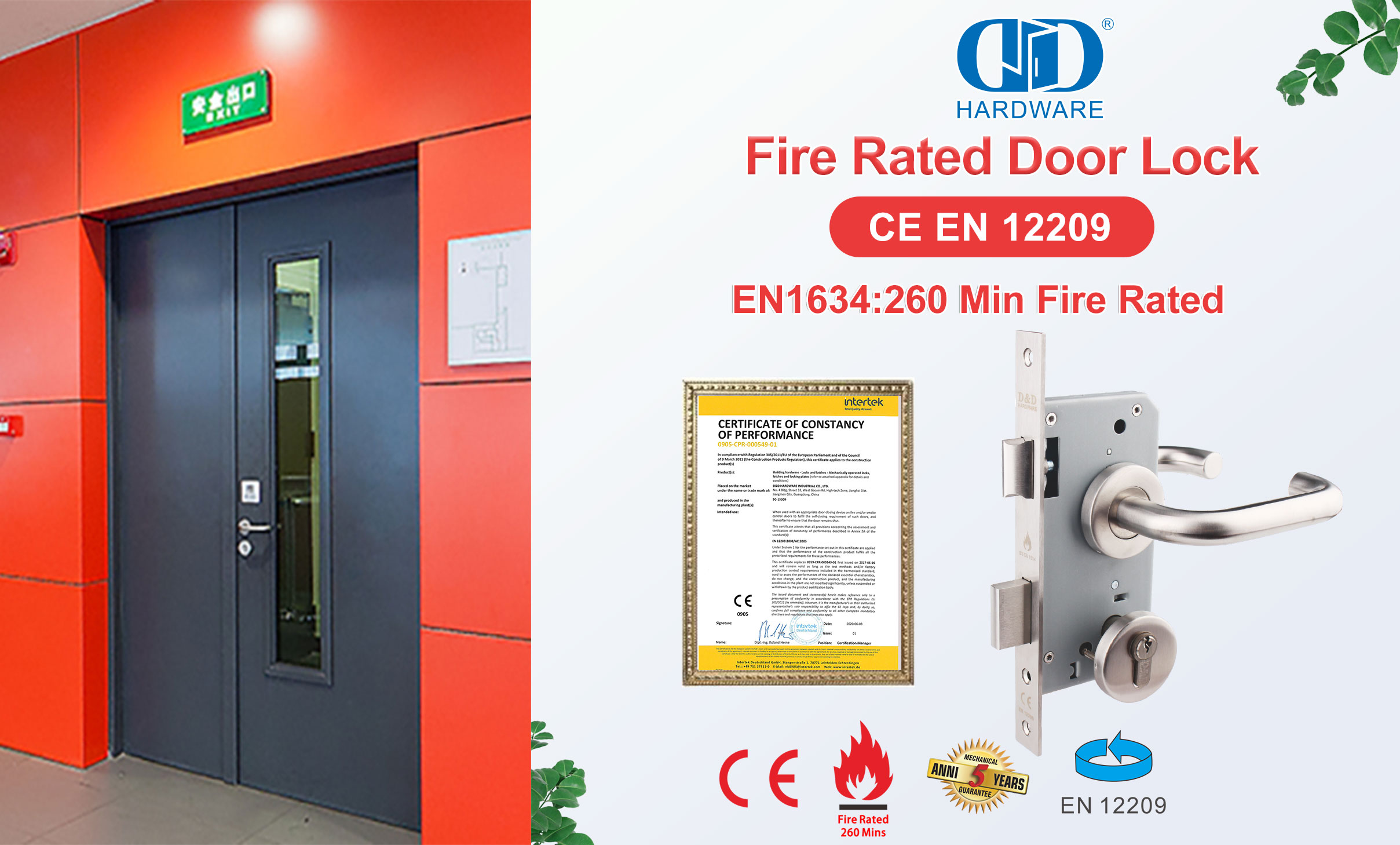 CE EN12209 EN1634 EN1670 Safety Commercial Door Lock
