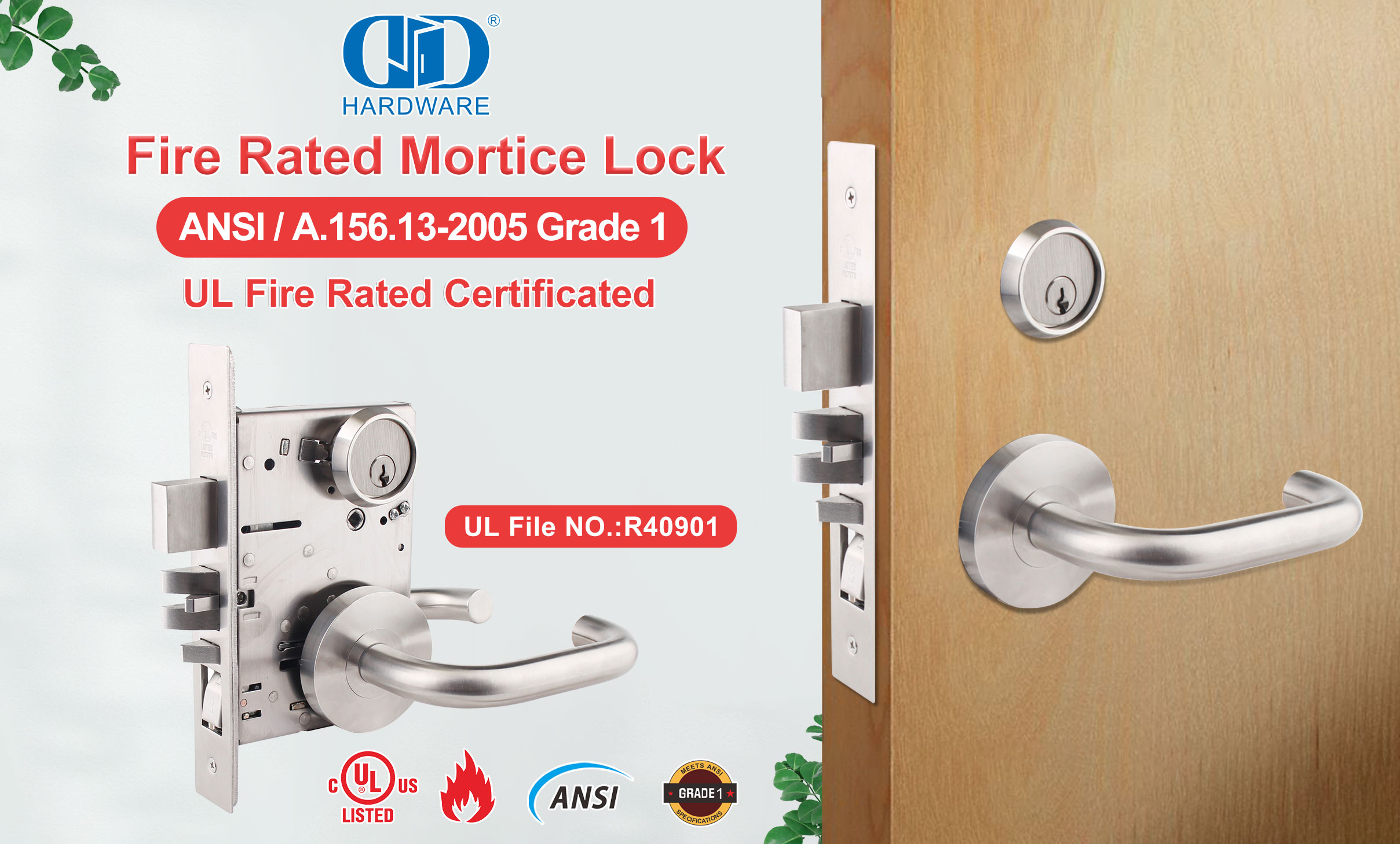 High Security ANSI UL 10C Fire Rated Front Entry Door Lock