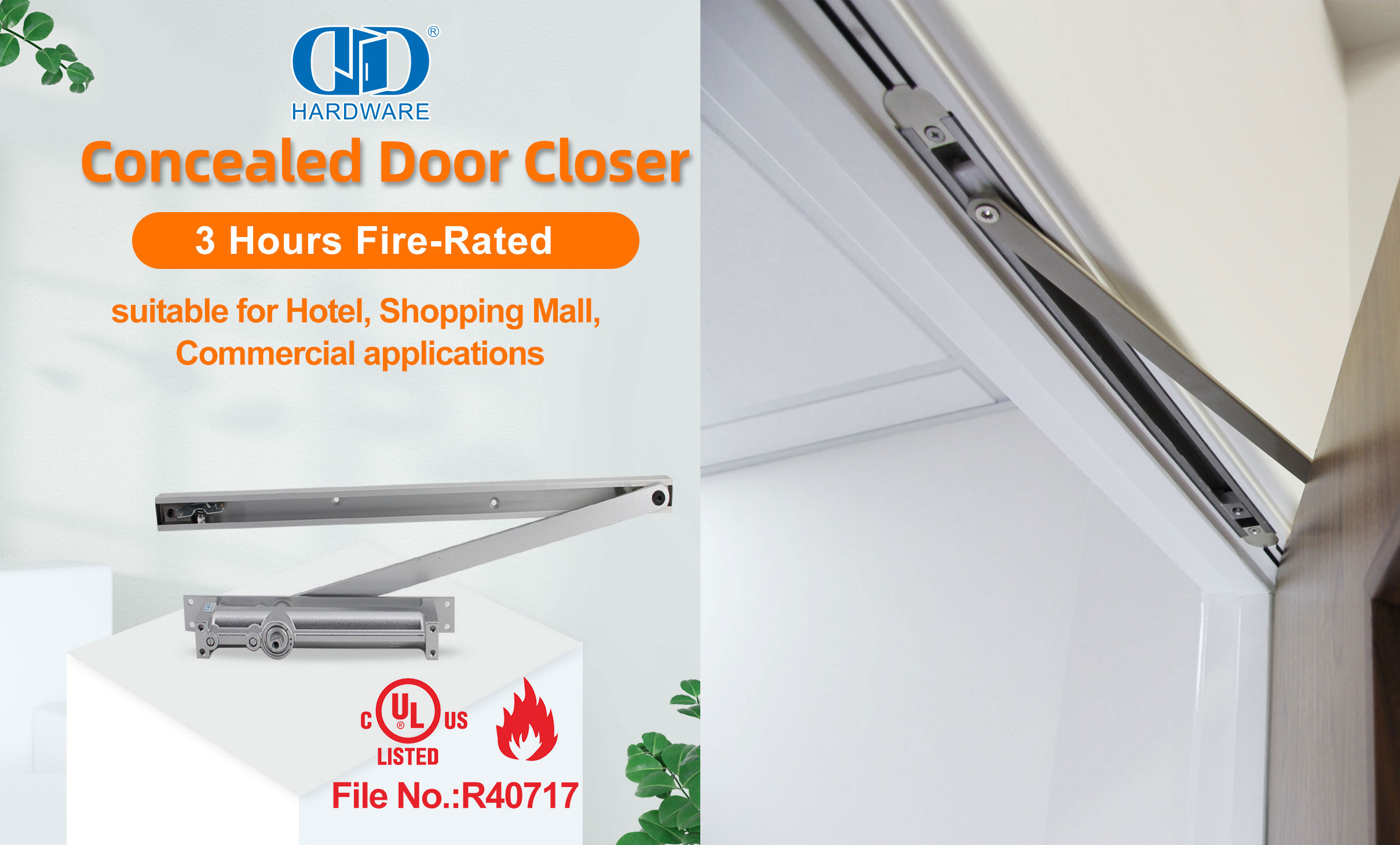 Residentail Automatic Spring Hydraulic UL 10C Concealed Sliding Door Closer